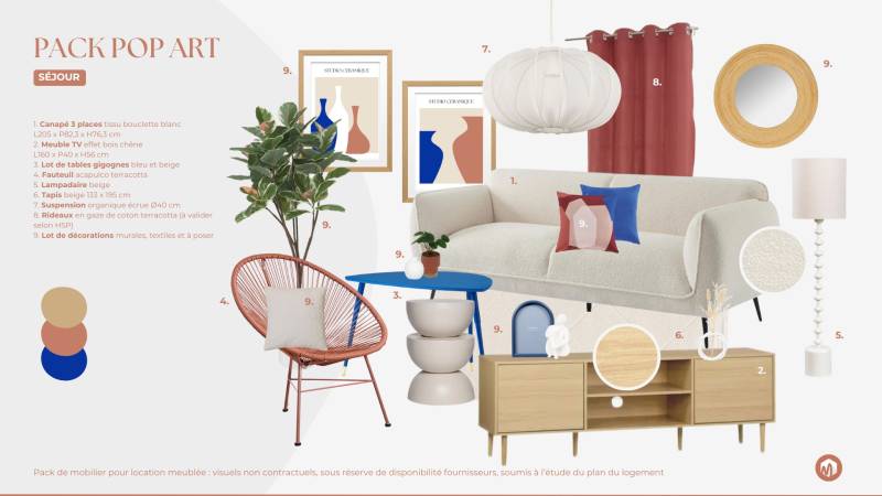 Pack de mobilier complet et clé-en-main Pop art